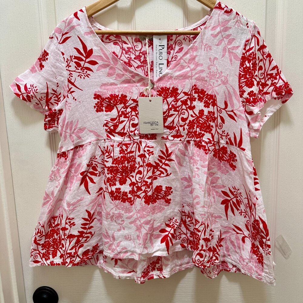 Francesca Bettini 100% Linen Top Women's Size S Floral Feminine Cottagecore NEW